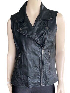 Bod & Christensen Black Leather Moto Vest - XL